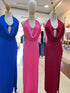 Stylist Backless Halter Neck Cowl Neckline Long Side Slit Dress
